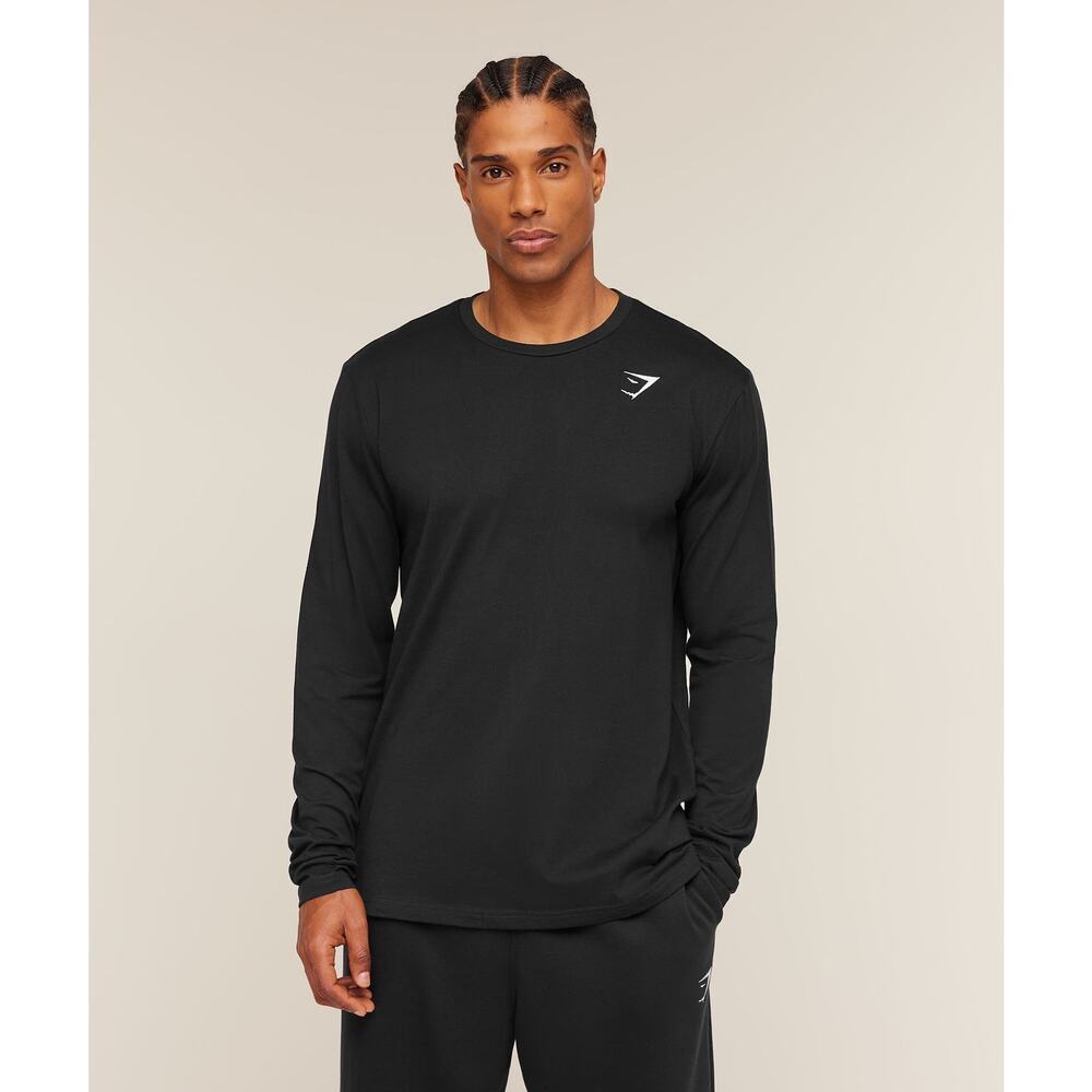 Gymshark Crest Long Sleeve T-Shirt Black Workout Activewear Fitness Athlesuire